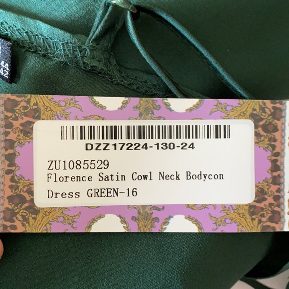 Emerald Satin Cowl Neck Dress - Picture 5 of 6